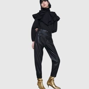 Zara 80's Corsy Faux Leather High Rise Black Pants 6 Small Medium